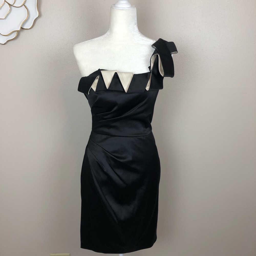 Max & Cleo one shoulder black & white cocktail dress